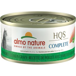 Almo Nature HQS Complete Chicken Recipe with Green Beans Grain-Free Canned Cat Food, 2.47-oz, case of 12