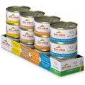Almo Nature HQS Natural Tuna Pacific Style, Chicken & Cheese, Chicken Breast & Chicken & Liver Variety Pack Grain-Free Canned Cat Food, 2.47-oz, case of 12