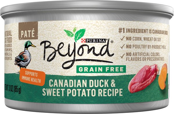 Purina Beyond Duck & Sweet Potato Pate Recipe Grain-Free Canned Cat Food, 3-oz, case of 12 slide 1 of 10