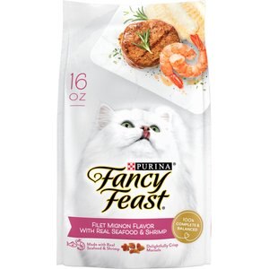 Fancy Feast Gourmet Filet Mignon Flavor with Real Seafood & Shrimp Dry Cat Food, 16-oz, case of 4