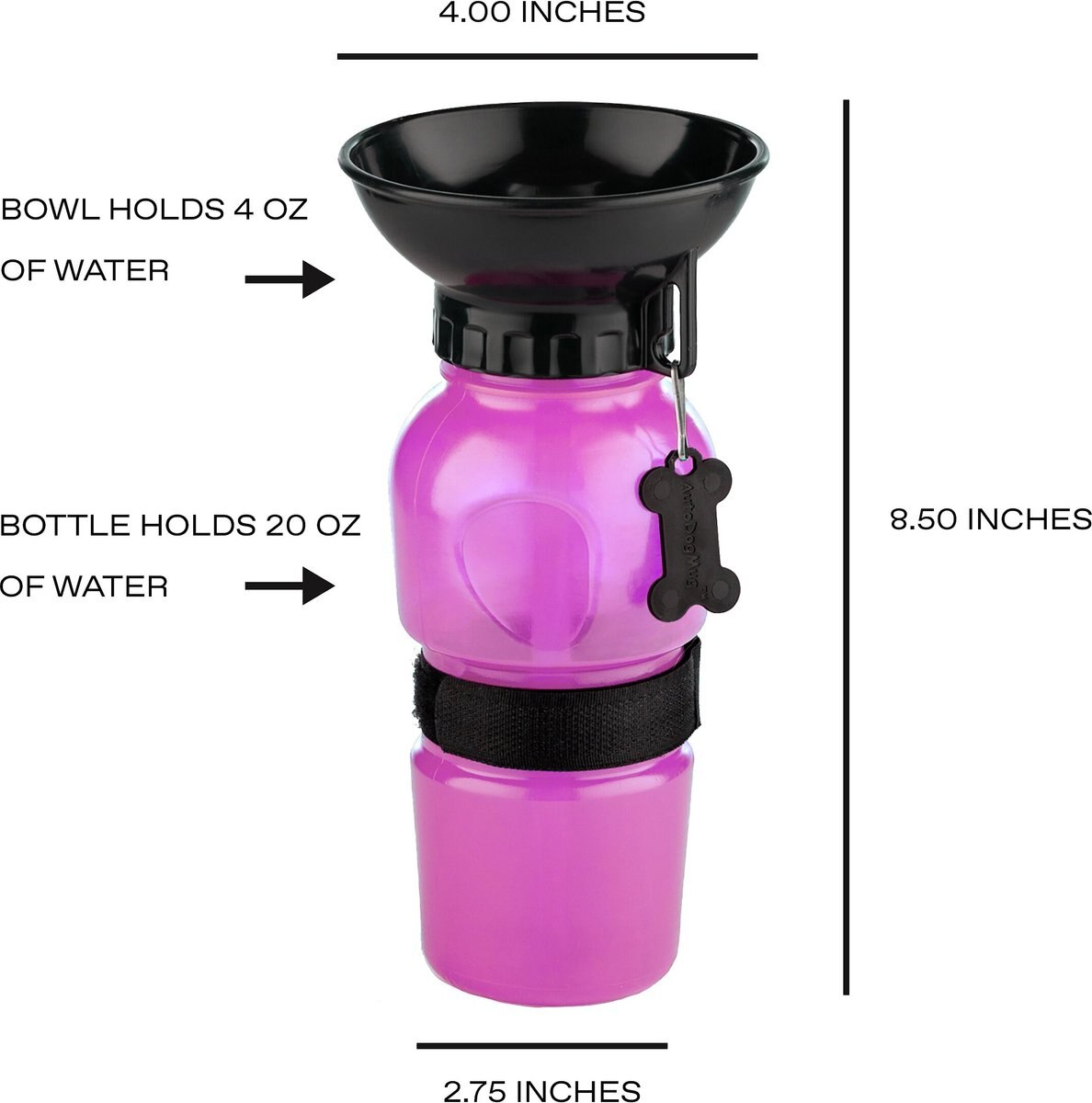 HIGHWAVE AutoDogMug Portable Dog Water Bottle & Bowl, Pink, 20oz bottle