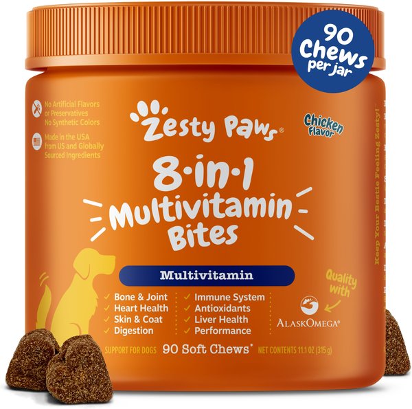 ZESTY PAWS 8-in-1 Bites Chicken Flavored Soft Chews Multivitamin for ...