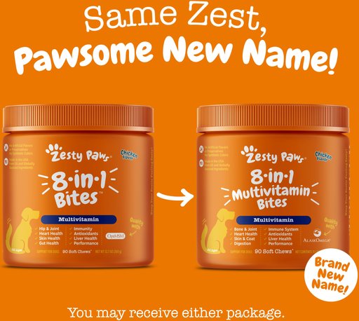 Zesty Paws Multivitamin 8-in-1 Bites Chicken Flavored Soft Chews Supplement for Dogs, 90 count