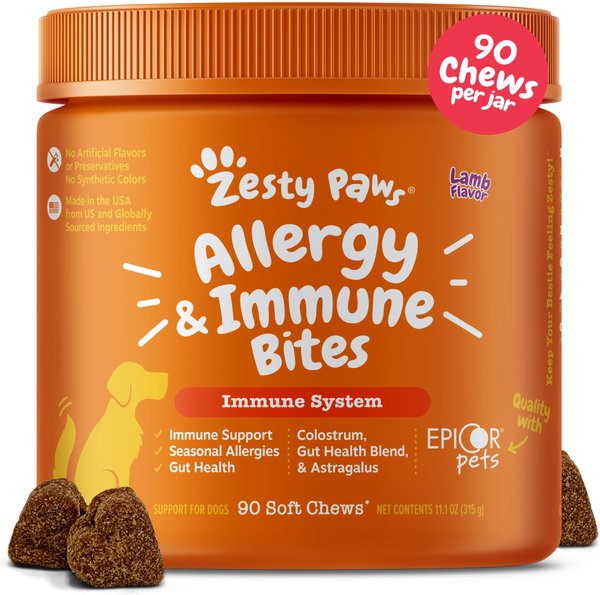 Zesty Paws Allergy Immune Bites Lamb Flavored Soft Chews Immune System & Allergy Supplement for Dogs, 90 count slide 1 of 9