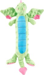 GoDog Dragons Skinny Chew Guard Squeaky Plush Dog Toy, Green, Small