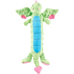 GoDog Dragons Skinny Chew Guard Squeaky Plush Dog Toy, Green, Large