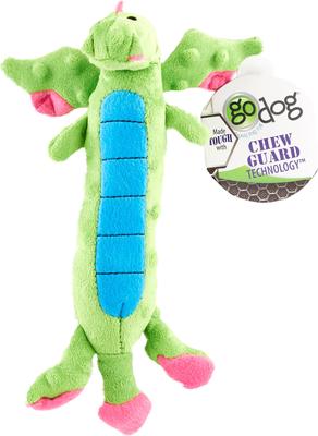 Show full view: GoDog Dragons Skinny Chew Guard Squeaky Plush Dog Toy, Green, Large slide 4 of 8