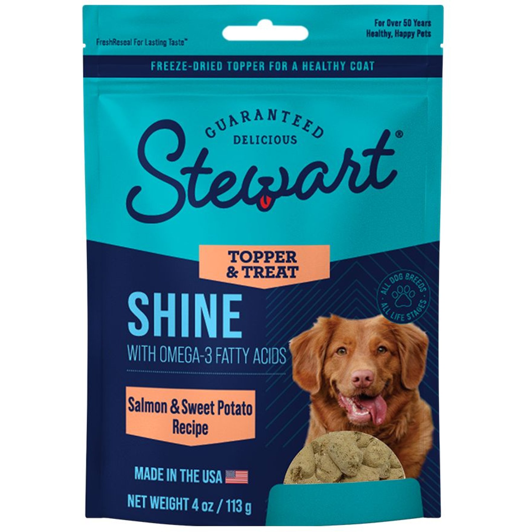 Stewart Shine with Omega-3 Fatty Acids, Salmon & Sweet Potato Recipe Limited-Ingredient Adult, Freeze-Dried Dog Treats, 4-oz pouch