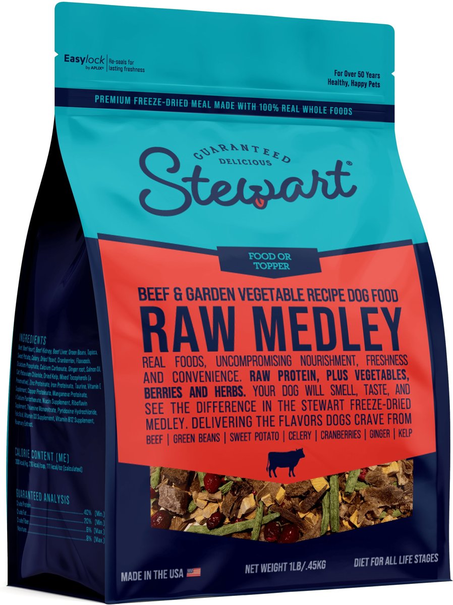 Stewart Raw Medley Beef & Garden Vegetable Recipe Limited-Ingredient Adult, Freeze-Dried Dog Food