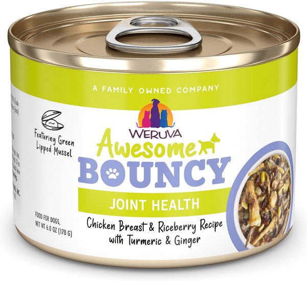 Weruva Awesome Bouncy, Chicken Breast & Riceberry Recipe with Turmeric & Ginger Adult Gluten-Free Shredded Canned Wet Dog Food