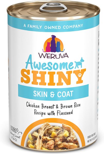 Weruva Awesome Shiny, Chicken Breast & Brown Rice Recipe with Flaxseed Adult Gluten-Free Shredded Canned Wet Dog Food