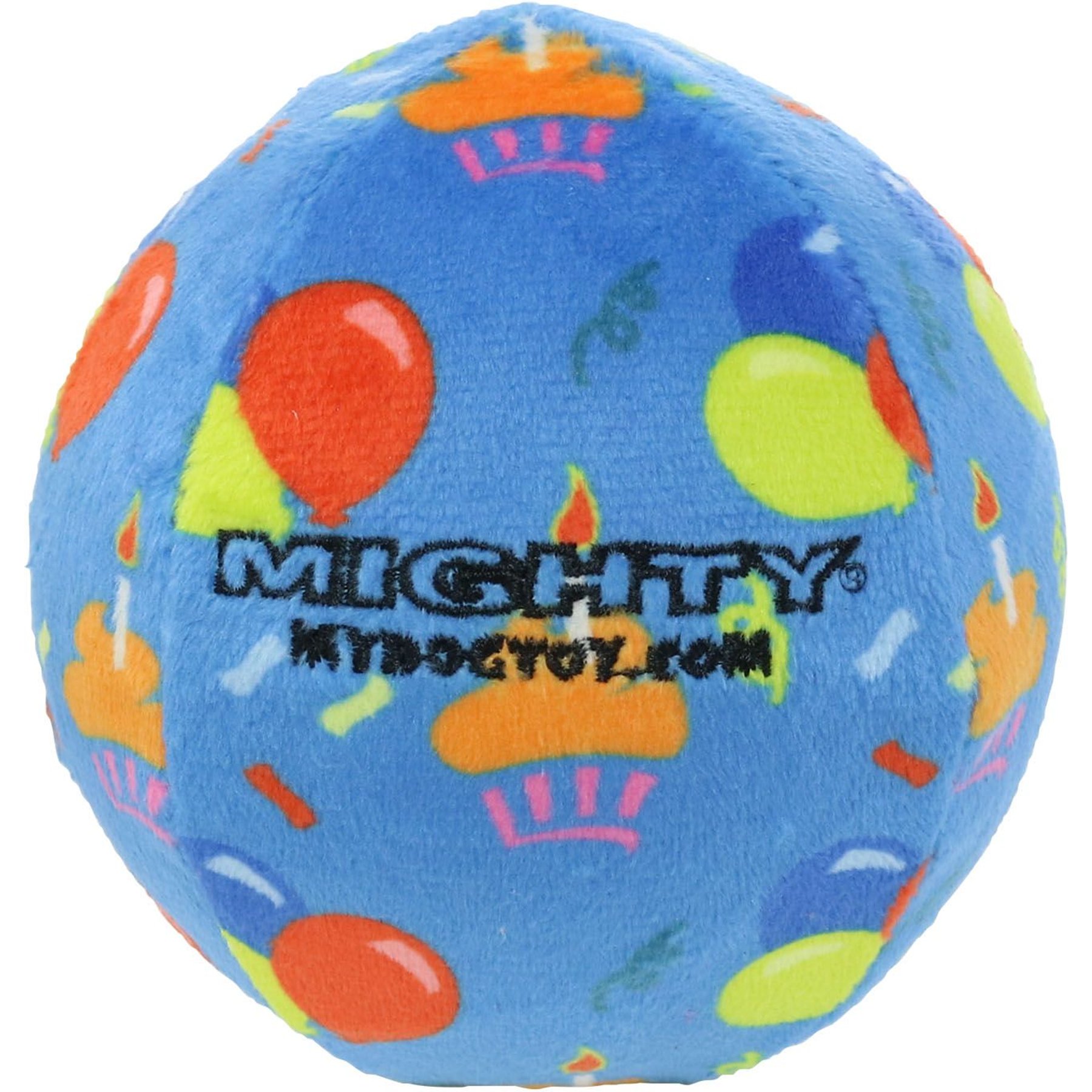 Mighty Bone Celebration Moderate Tough Squeaky Stuffing-Free Dog Plush Toy, Blue