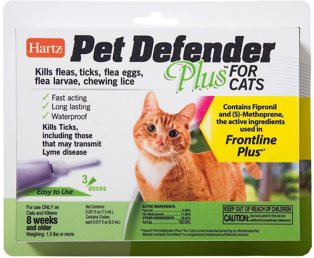 HARTZ Pet Defender Plus Flea Treatment for Cats, 3 treatments