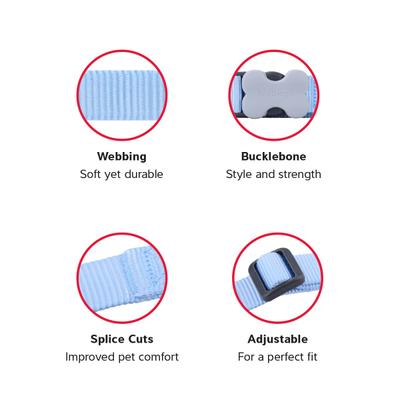 Show full view: Red Dingo Bucklebone Classic Pastel Nylon Dog Collar, Blue, Small: 9.5 to 14-in neck, 5/8-in wide slide 4 of 8