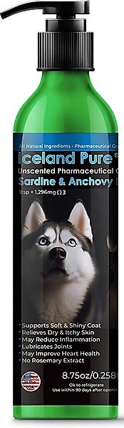 Iceland Pure Pet Products Unscented Pharmaceutical Grade Sardine & Anchovy Oil Liquid Dog & Cat Supplement, 8.75-oz bottle slide 1 of 3
