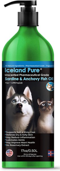 Iceland Pure Pet Products Unscented Pharmaceutical Grade Sardine & Anchovy Oil Liquid Dog & Cat Supplement, 17-oz bottle slide 1 of 3