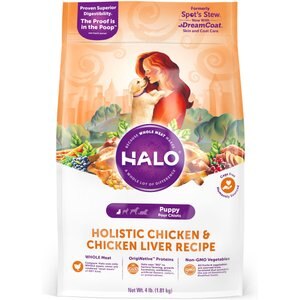 Halo Holistic Chicken & Chicken Liver Puppy Food Recipe Dry Dog Food Bag, 4-lb bag 