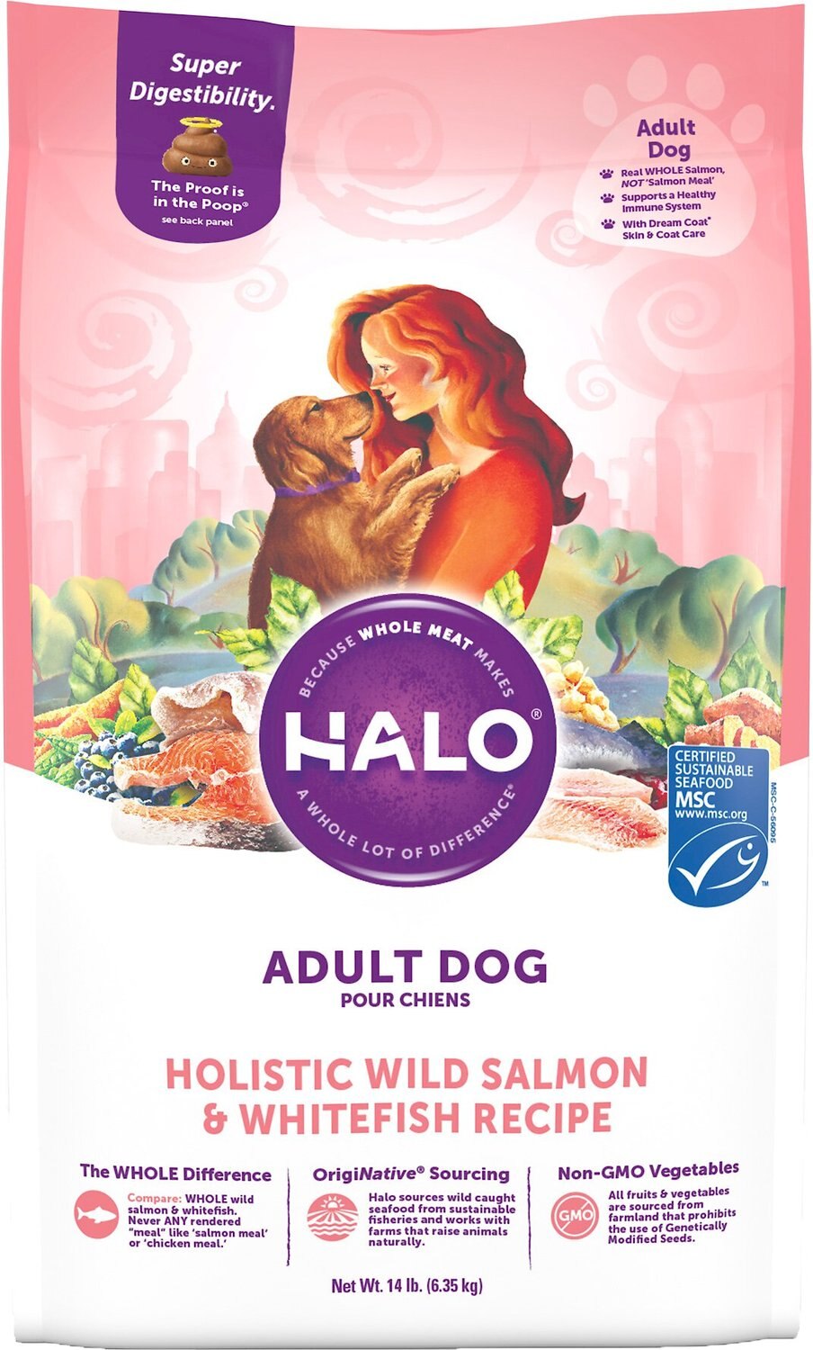 HALO Holistic Wild Salmon & Whitefish Recipe Adult Dry Dog Food Bag, 14-lb  bag - Chewy.com