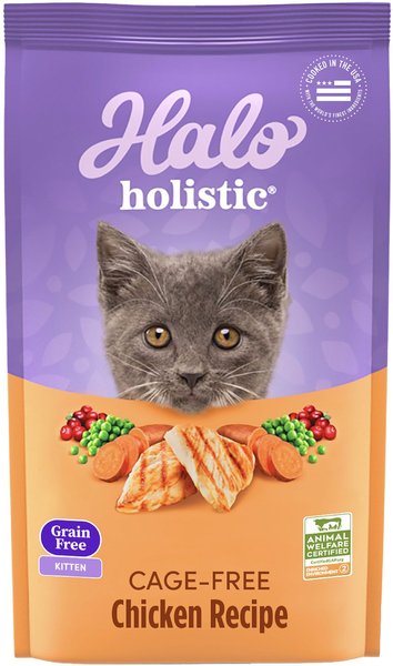 Halo Holistic Kitten Food Grain-Free Cage-Free Chicken Recipe Complete Digestive Health Dry Cat Food, 3-lb bag slide 1 of 9