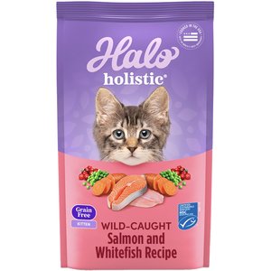 Halo Holistic  Grain-Free Wild-Caught Salmon & Whitefish Recipe Complete Digestive Health Dry Cat Food, 3-lb bag