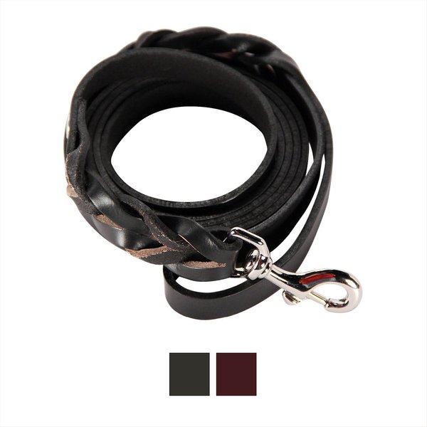 SOFT TOUCH COLLARS Leather Braided Traffic Handle Dog Leash, Black, 6