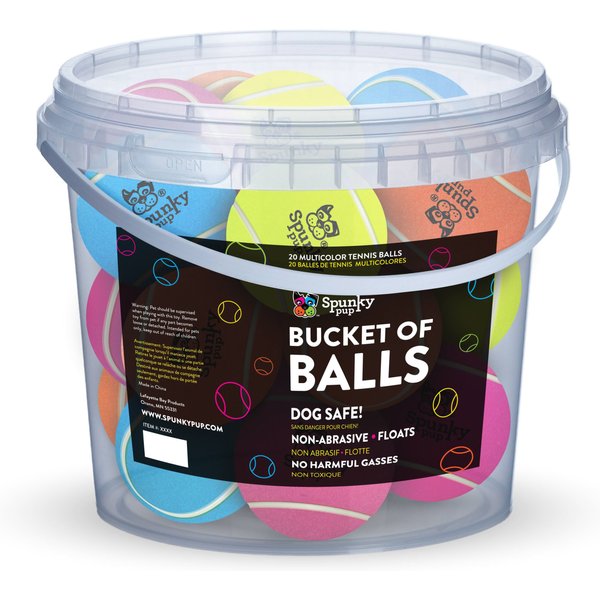 Spunky Pup Bucket of Tennis Balls Dog Toy, 20 count