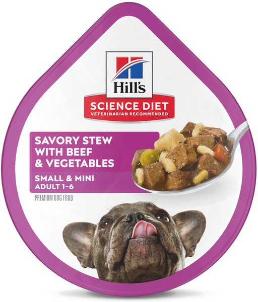 Hill's Science Diet Adult Small Paws Savory Beef & Vegetable Stew Dog Food Trays, 3.5-oz, case of 12 slide 1 of 9