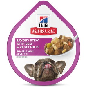 Hill's Science Diet Adult 7+ Small Mini Savory Stew Beef & Vegetable Wet Dog Food Trays, 3.5-oz, case of 12