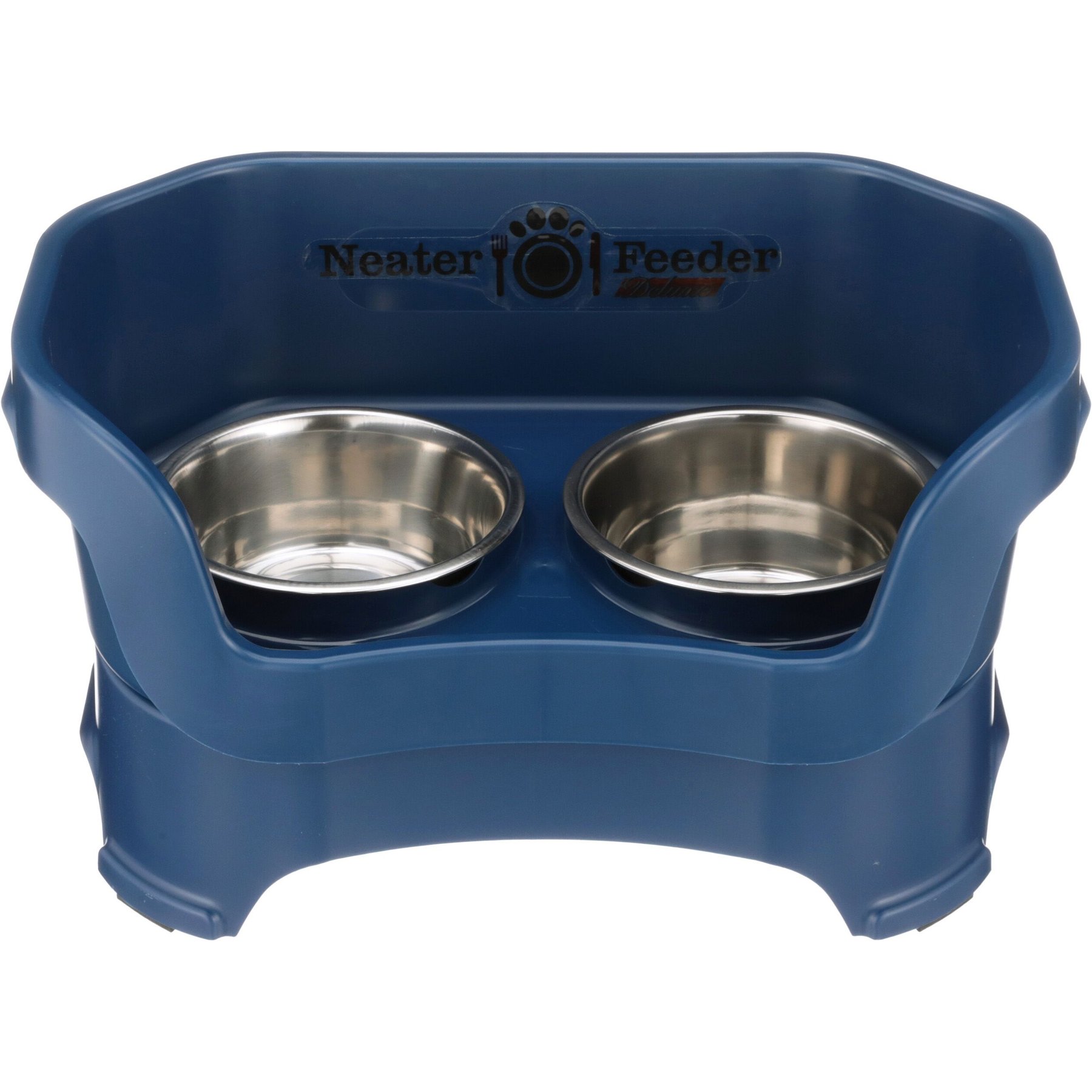 Neater Pets Neater Feeder Deluxe Mess Proof Elevated Food Water Bowls for Medium Dogs Dark Blue