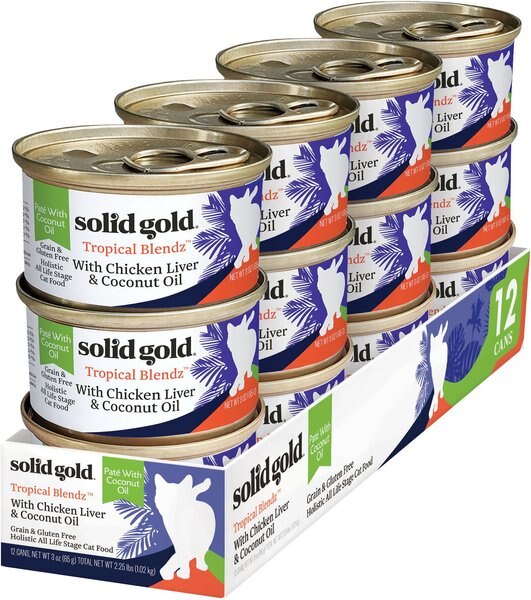 Solid Gold Tropical Blendz with Chicken Liver & Coconut Oil Pate Grain-Free Canned Cat Food, 3-oz, case of 12 slide 1 of 6