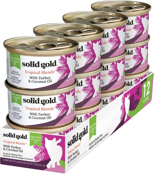 Solid Gold Tropical Blendz with Turkey & Coconut Oil Pate Grain-Free Canned Cat Food, 3-oz, case of 12 slide 1 of 6