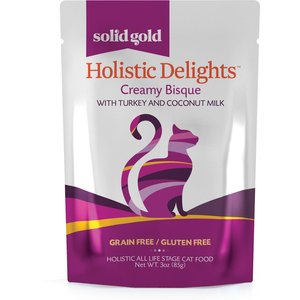 Solid Gold Holistic Delights Creamy Bisque with Turkey & Coconut Milk Grain-Free Cat Food Pouches, 3-oz, case of 12