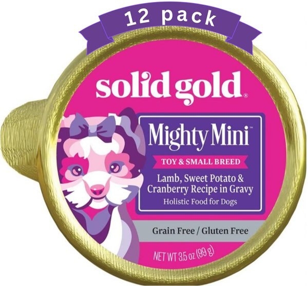 Solid Gold Mighty Mini Lamb, Sweet Potato & Cranberry Toy & Small Breed Recipe Grain-Free Dog Food Tray, case of 12