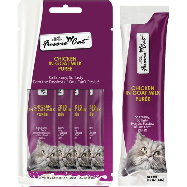 Fussie Cat Super Premium Chicken in Goat Milk Puree Lickable Cat Treats, 2-oz pouch, case of 4