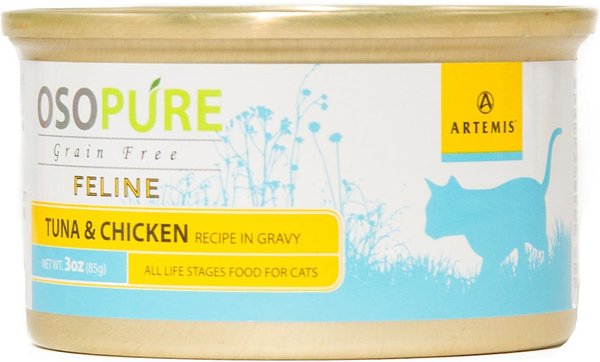 Artemis Osopure Tuna & Chicken Recipe in Gravy Grain-Free Canned Cat Food, 3-oz, case of 24 slide 1 of 5