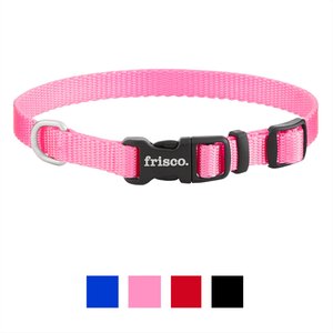 Frisco Solid Nylon Dog Collar, Pink, X-Small: 8 to 12-in neck, 3/8-in wide