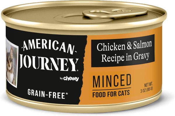 American Journey Minced Chicken & Salmon Recipe in Gravy Grain-Free Canned Cat Food, 3-oz, case of 24 slide 1 of 8