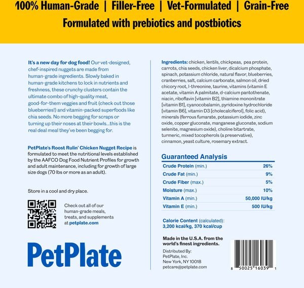 PETPLATE FreshBaked GrainFree Chicken AirDried Dehydrated Dog Food, 32oz pouch
