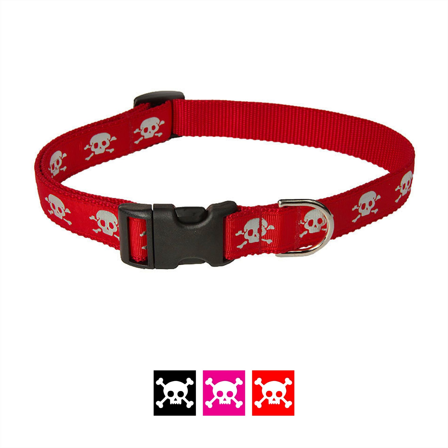 Sassy Dog Wear Reflective Skull Dog Collar, Red, Medium