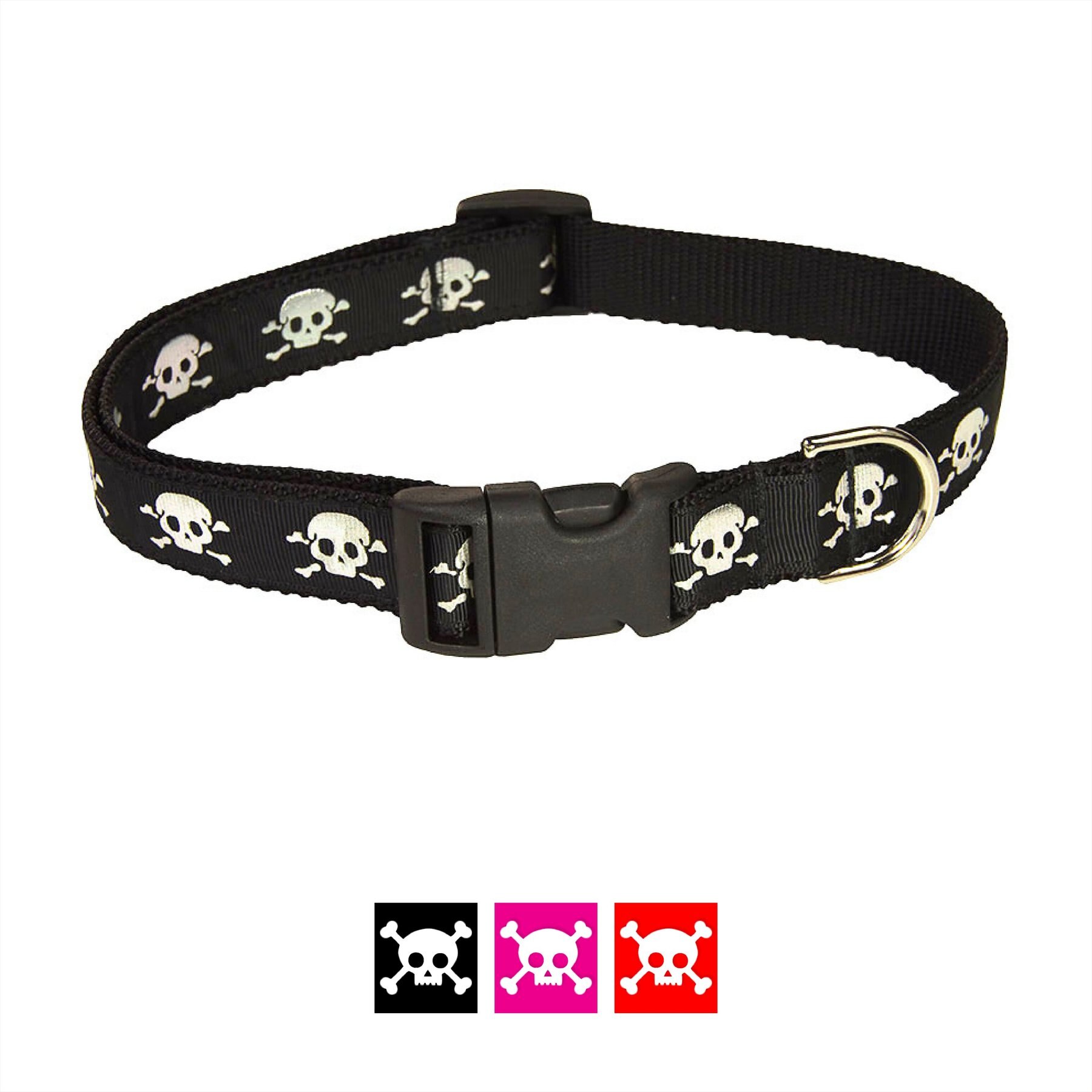 Sassy Dog Wear Reflective Skull Dog Collar, Black, Large