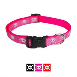 Sassy Dog Wear Reflective Skull Dog Collar, Pink, Large 