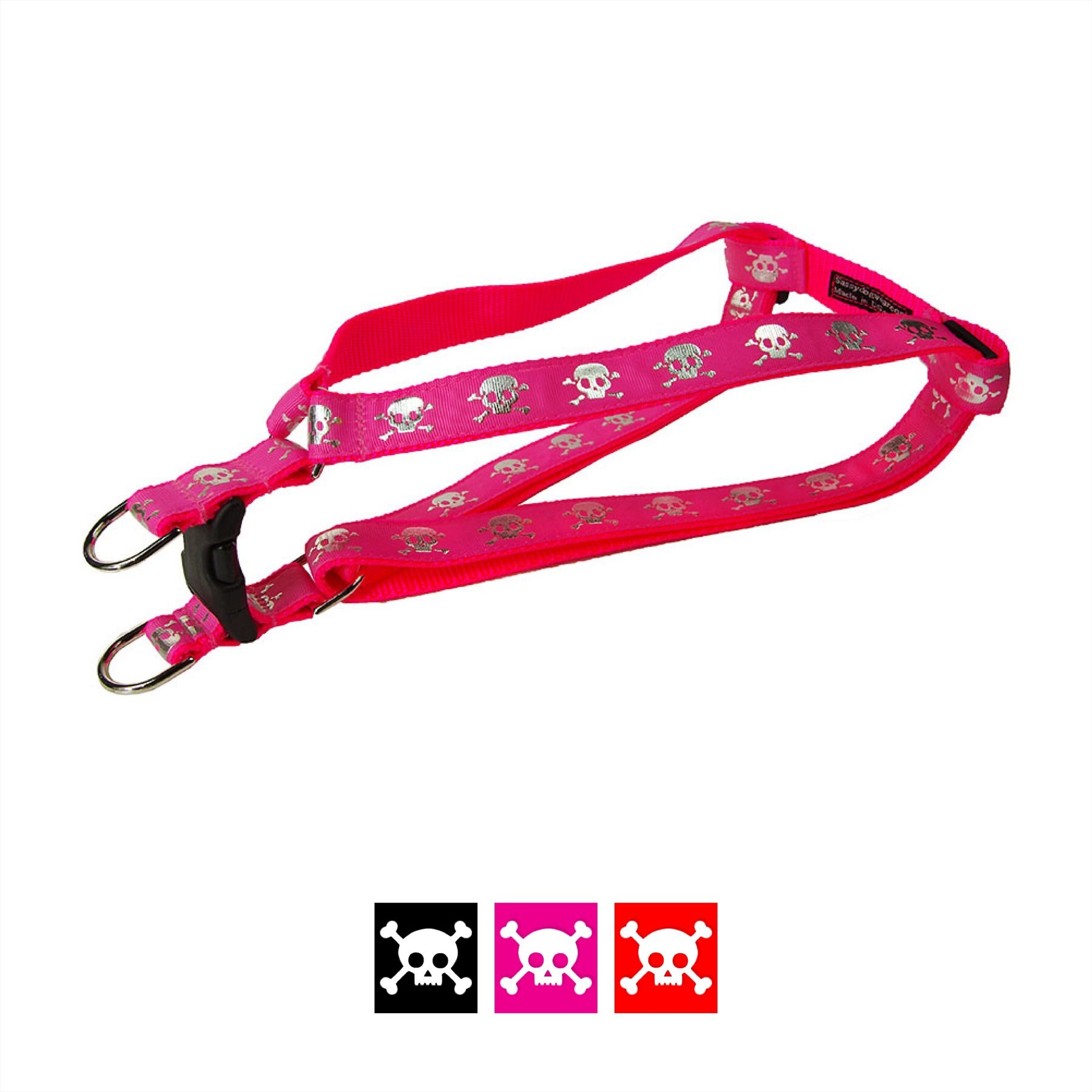Sassy Dog Wear Reflective Skull Dog Harness, Pink, Small