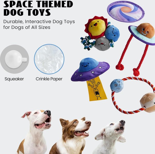 Nocciola Space Themed Variety Pack Squeaky Tough Dog Toy, 5 count