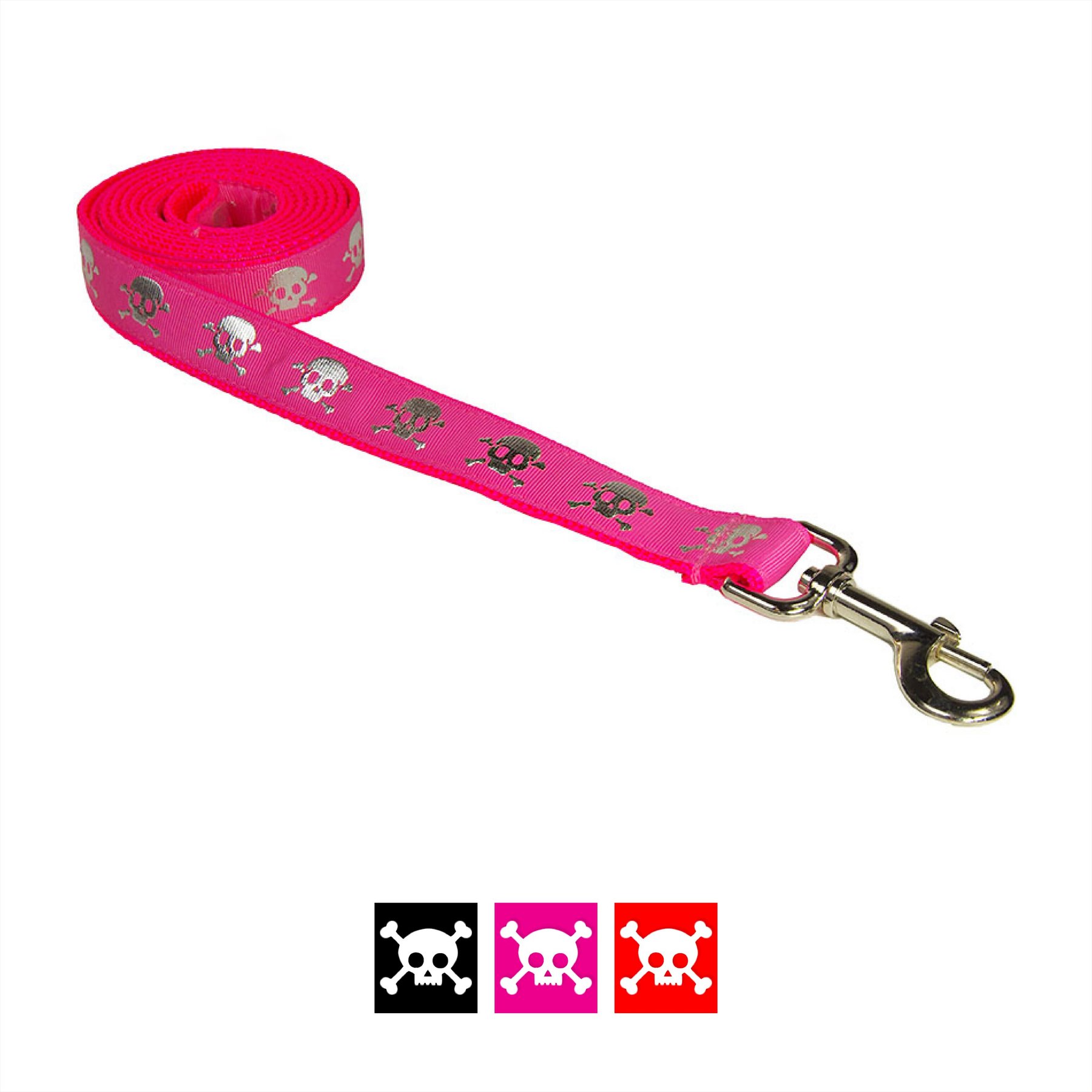 Sassy Dog Wear Reflective Skull Dog Leash, Pink, Medium