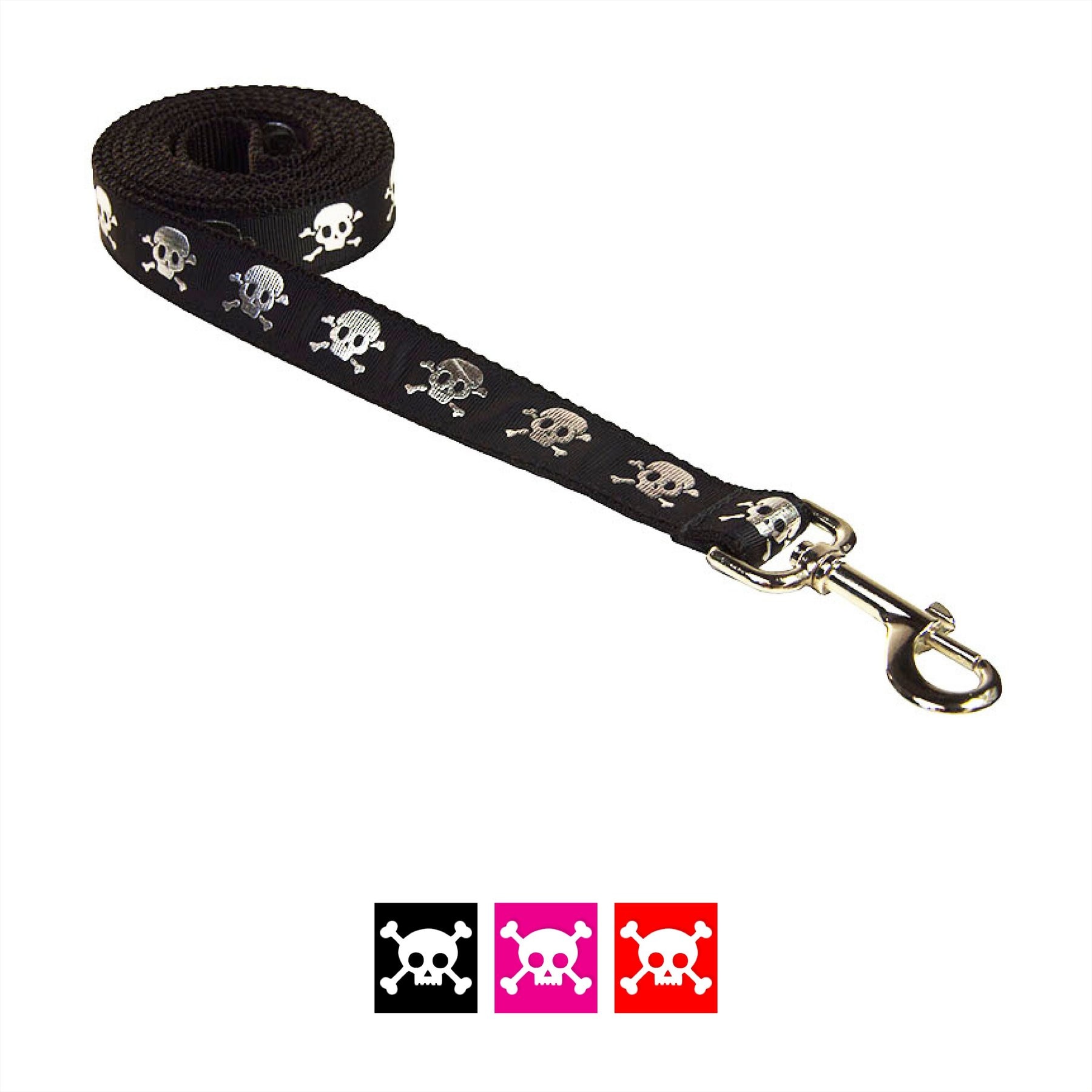 Sassy Dog Wear Reflective Skull Dog Leash, Black, Large