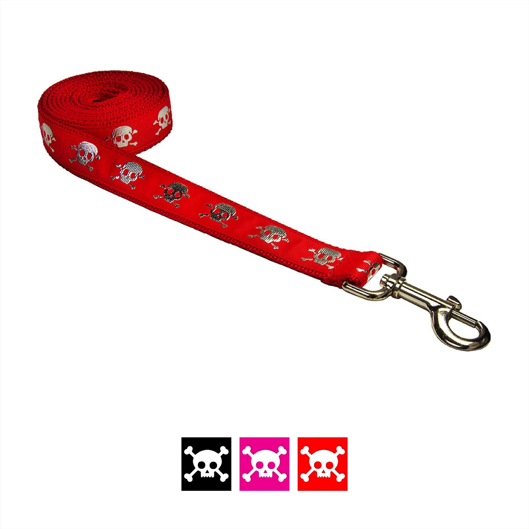 Sassy Dog Wear Reflective Skull Dog Leash, Red, Large