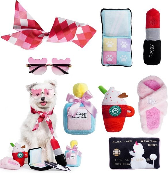 Nocciola Girl Variety Pack Squeaky Interactive Dog Toy, Pink, 8 count