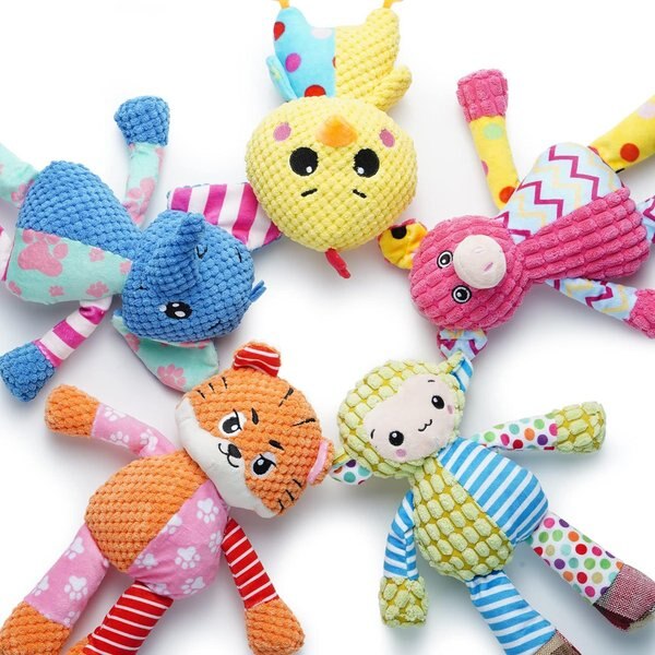 Nocciola Patchwork Fabric Beggar Bear with Beggar Animal Variety Pack Plush Dog Toy, 5 count