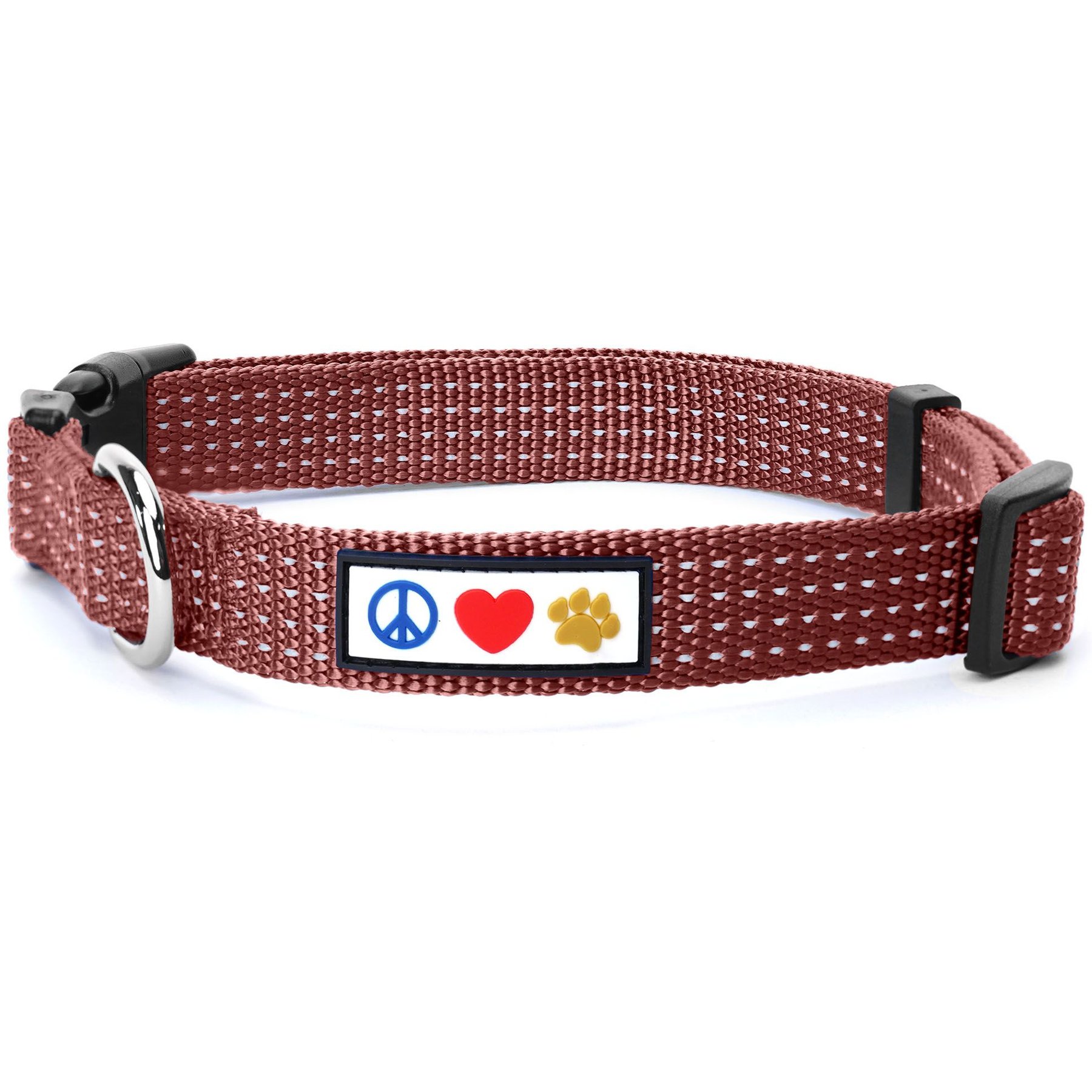 Pawtitas Nylon Reflective Dog Collar, Marsala Brown, Medium: 13 to 20-in neck, 3/4-in wide