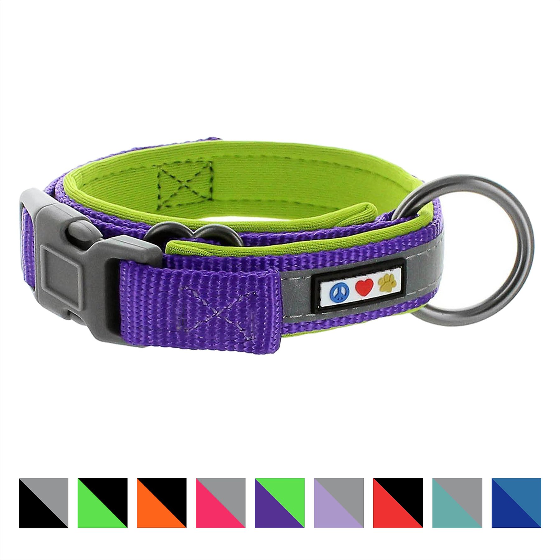 Pawtitas Soft Adjustable Reflective Padded Dog Collar, Purple, Medium/Large: 14 to 20-in neck, 3/4-in wide